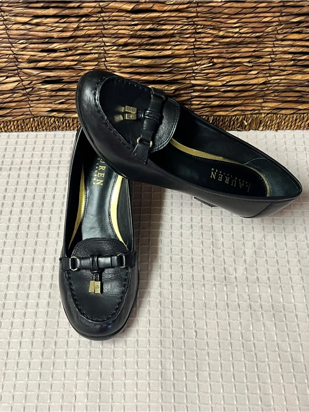 Lauren Ralph Lauren LRL Rory Black Leather Wedge Pump Loafers - Size 6.5